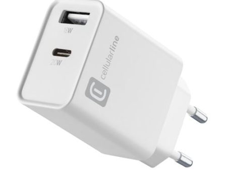 Carregador Cellularline Dual USB-A   USB-C 20W Discount